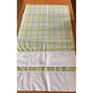 2 Vintage Springmaid  Striped Standard Pillow Cases Blue Green Boho Retro 1970s